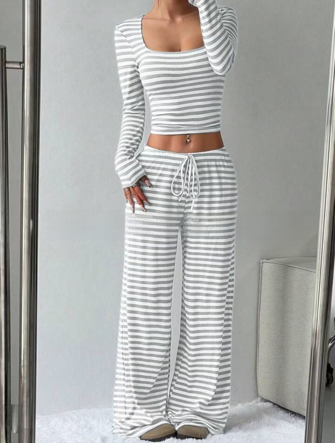 Women's Striped Knitted Slimming Suit