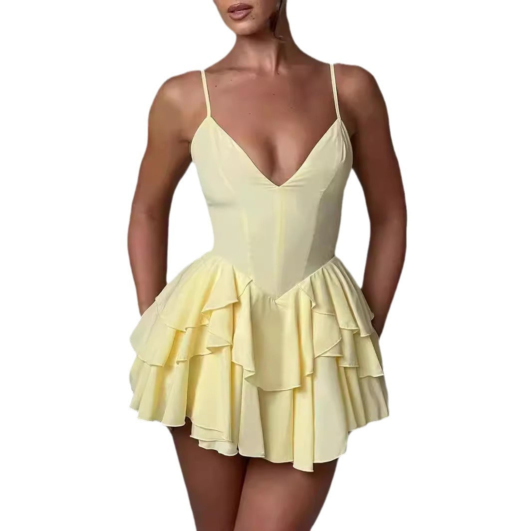 Elegant Ruffled Backless Dress