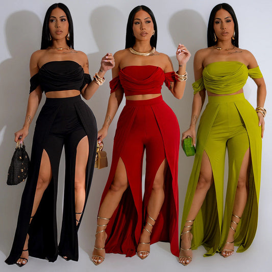 Sleeveless Tube Top and Wide Leg Lounge Pants Set