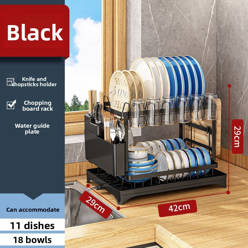 Kitchen Dish Rack with Drainage, Multilayer Storage for Dishes and Cups