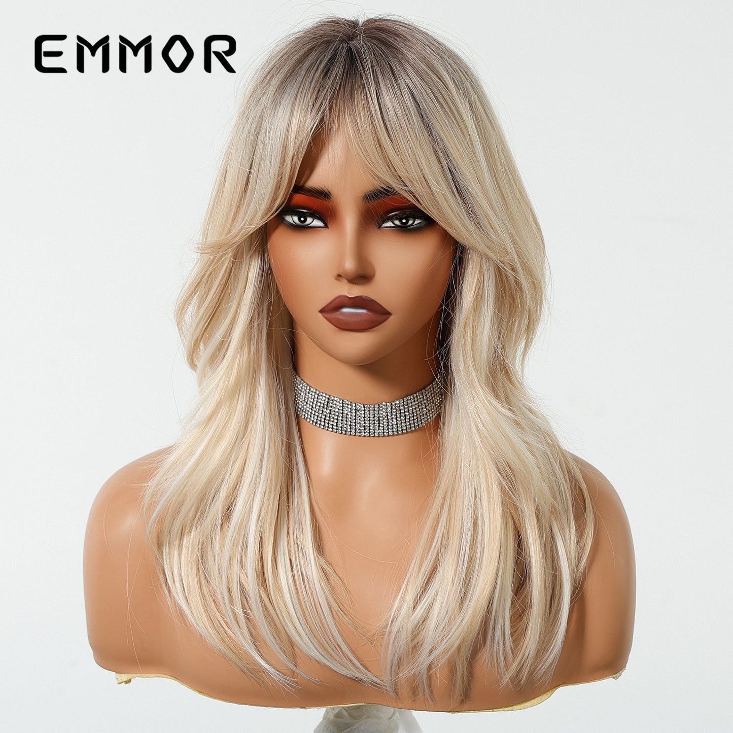 Long wig with a golden gradient figure-eight bangs