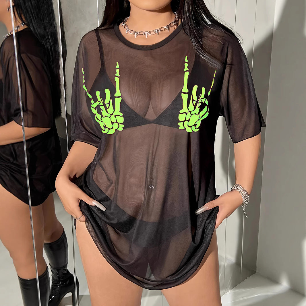Women's Sheer Beach Cover-Up - Skull Handprint