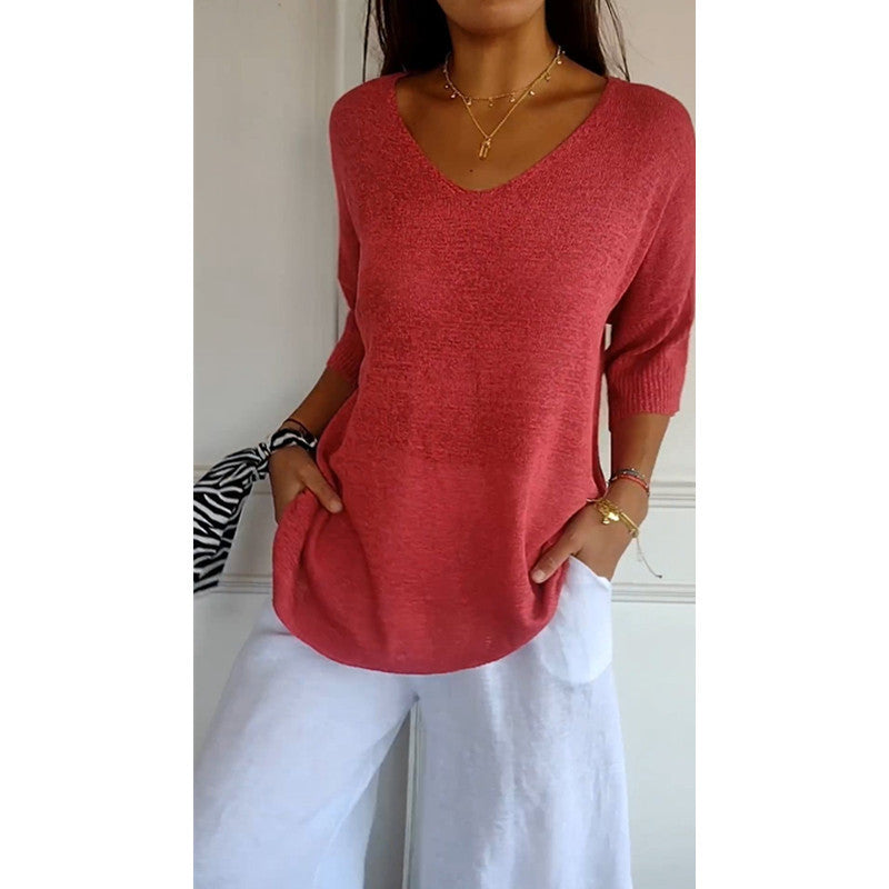 Casual V-Neck Knitted Sweater