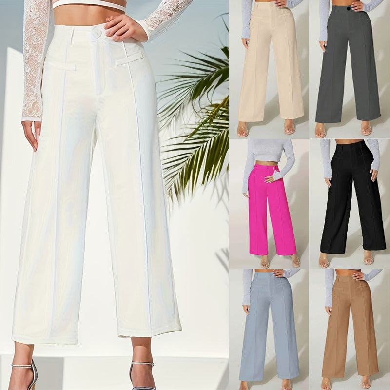 High Waist Straight-Leg Casual Pants