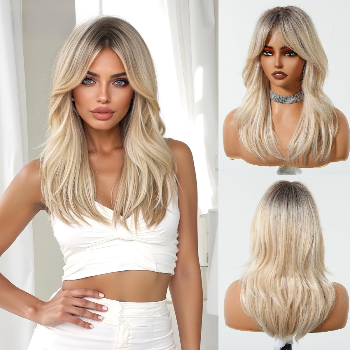 Long wig with a golden gradient figure-eight bangs