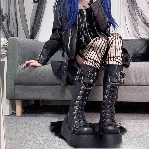 Thick-Soled Buckle Wedge Boots