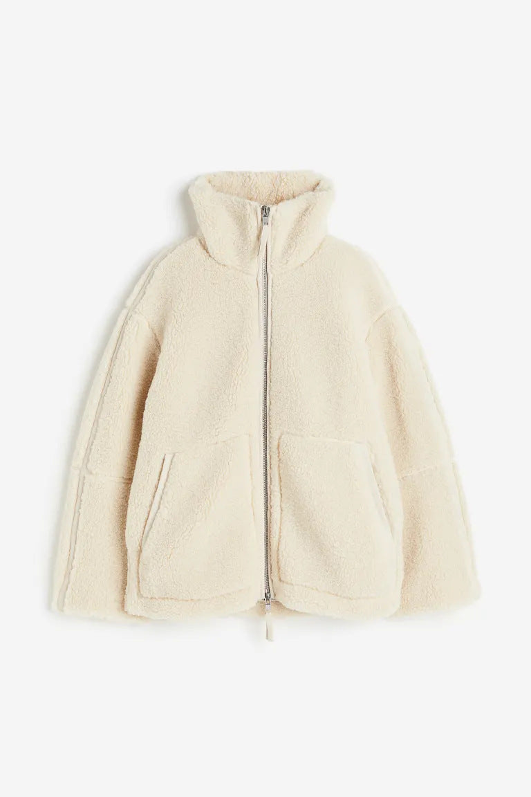 Loose Alpaca Wool Zipper Jacket