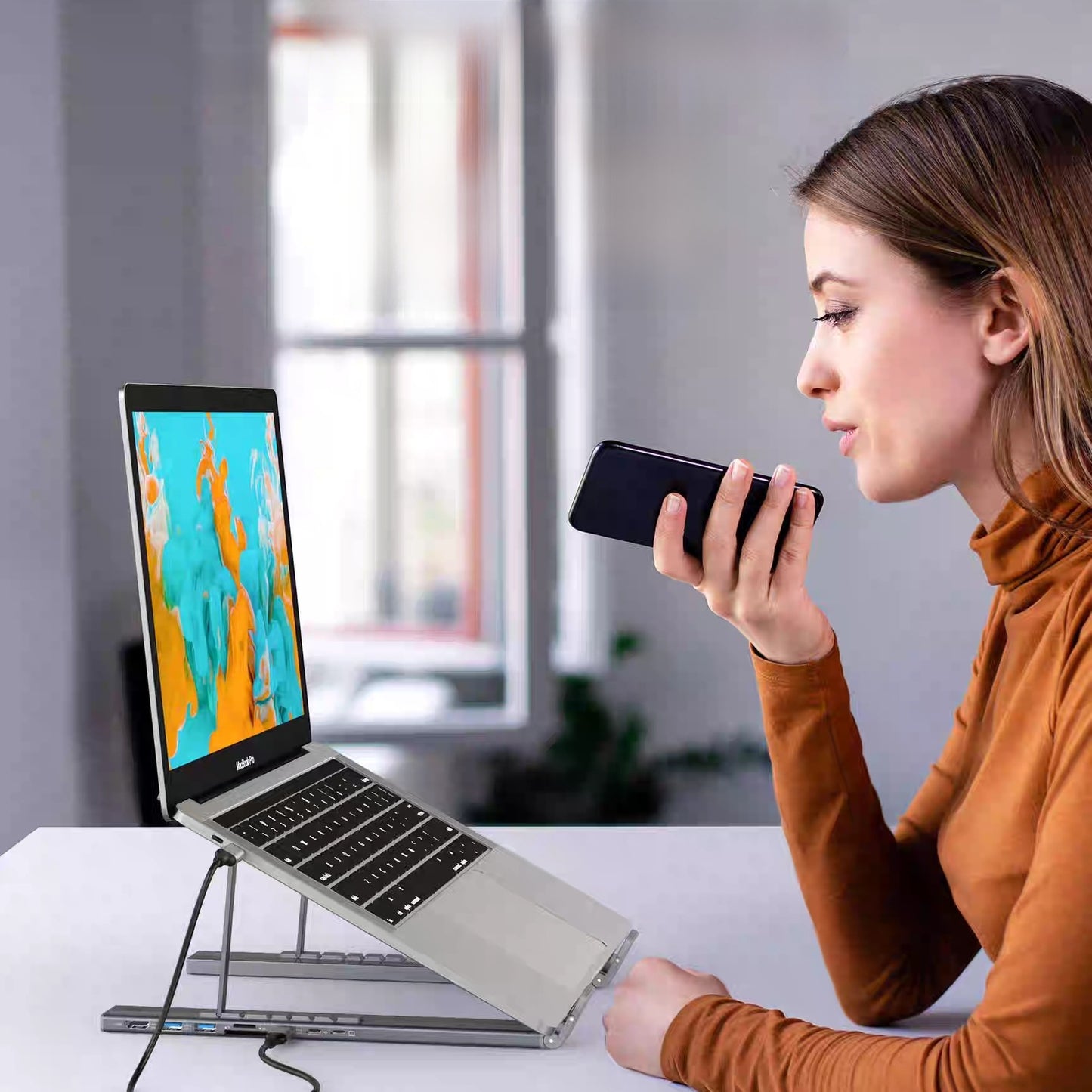 Adjustable Laptop Stand with 8-in-1 Type-C Docking Station