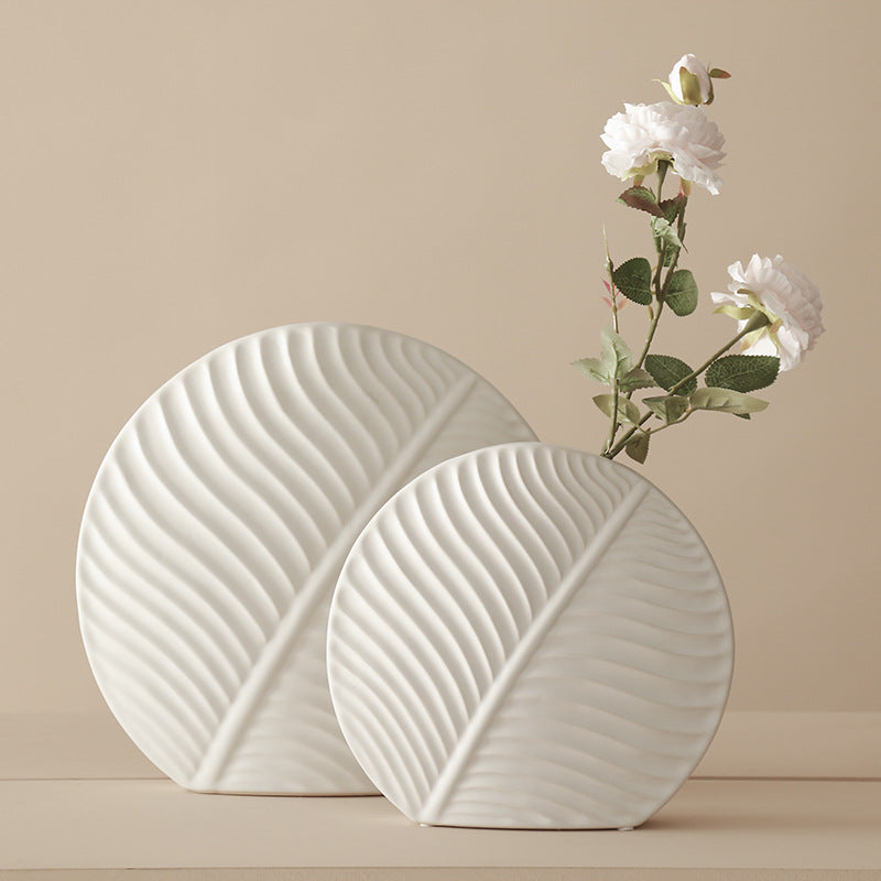 Nordic Ceramic Leaf Flat Vase