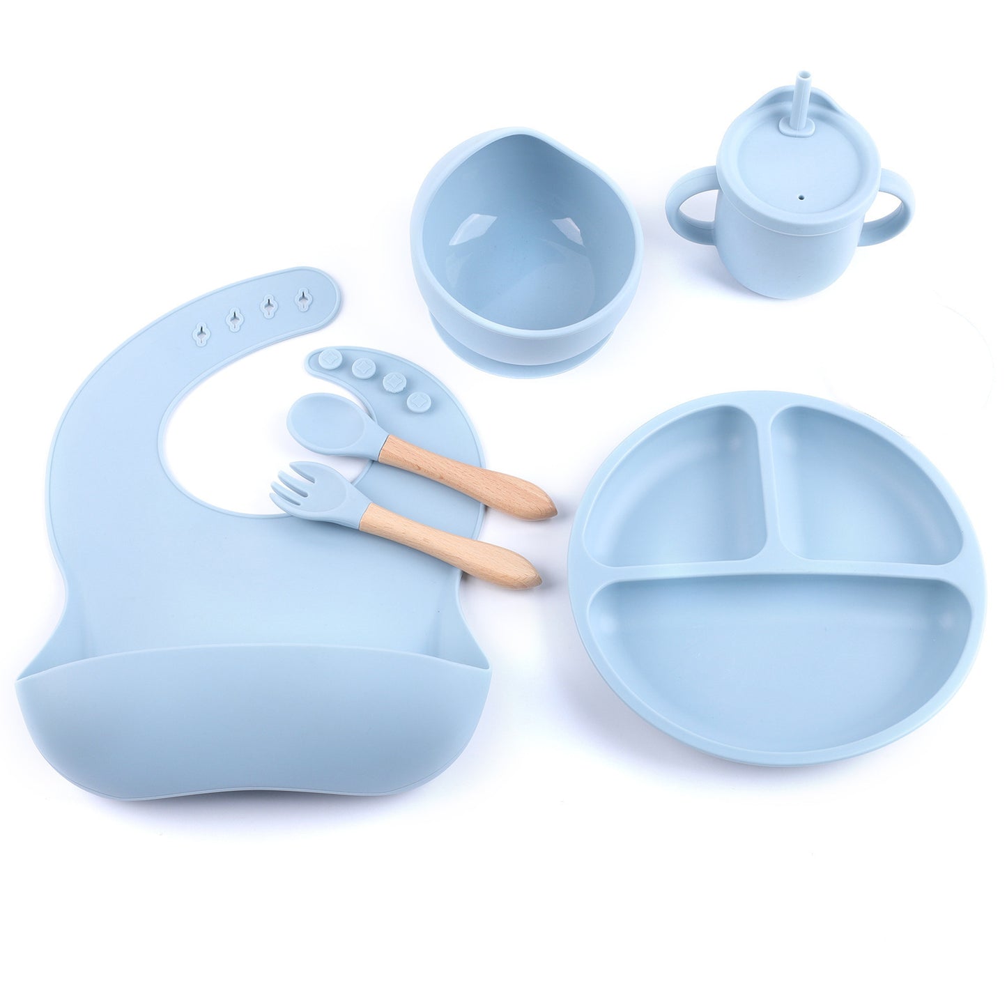 Baby Silicone Feeding Set with Bib, Plate, Bowl, and Utensils