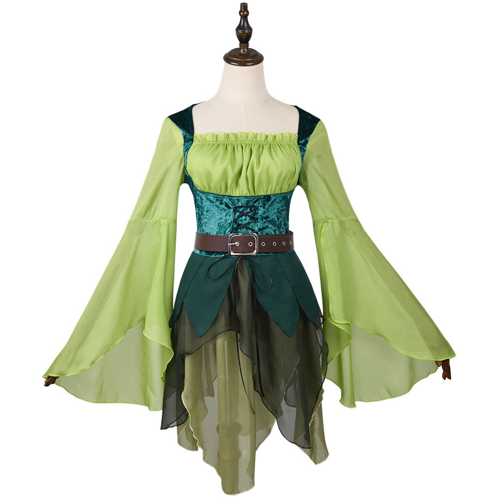 Women's Medieval Elf Cosplay Dress with Wings and Ears
