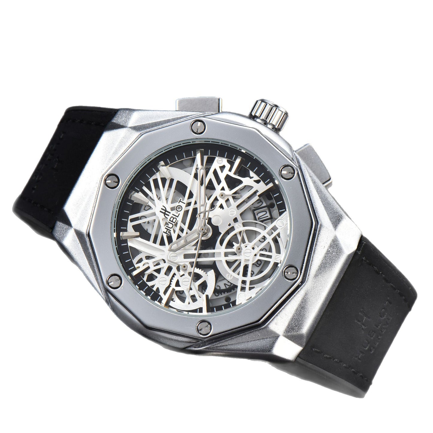 Hollow Chronograph Quartz Watch with Leather/Rubber Strap
