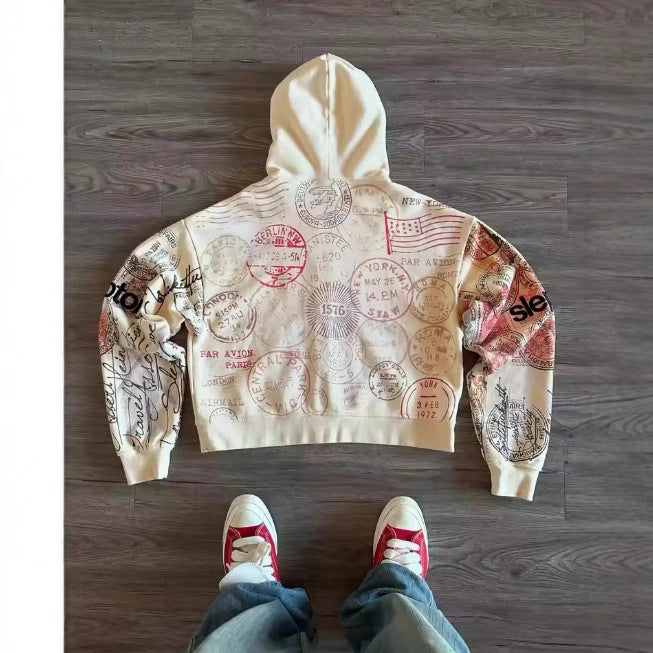 Harajuku Y2K Street Printed Zipper Hooded Sweatshirt