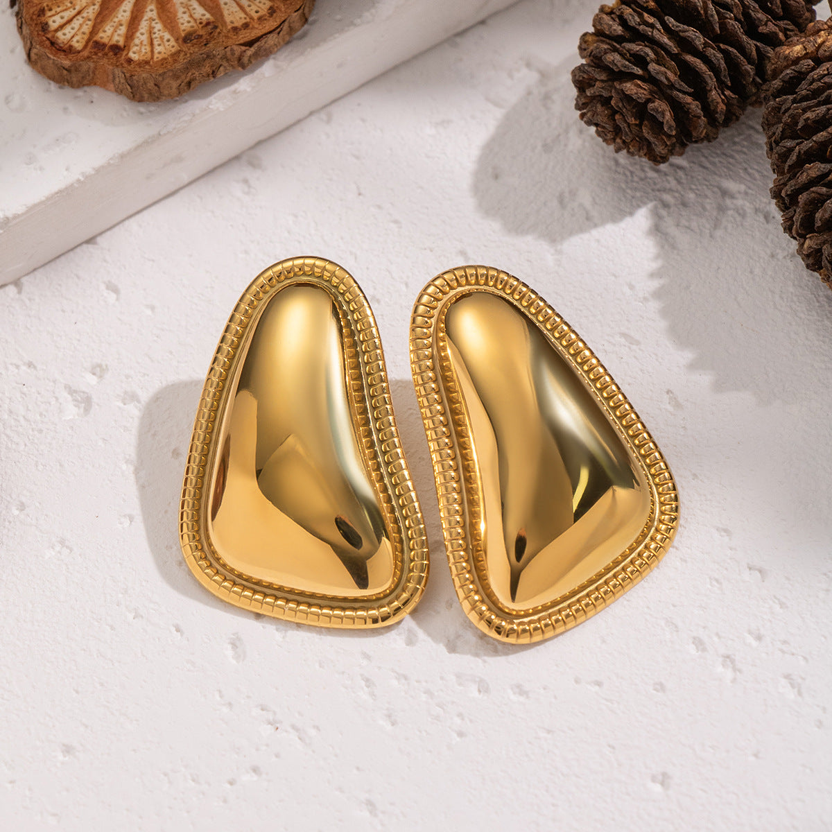Gold Plated Earrings - Geometric Triangle Lace Edge