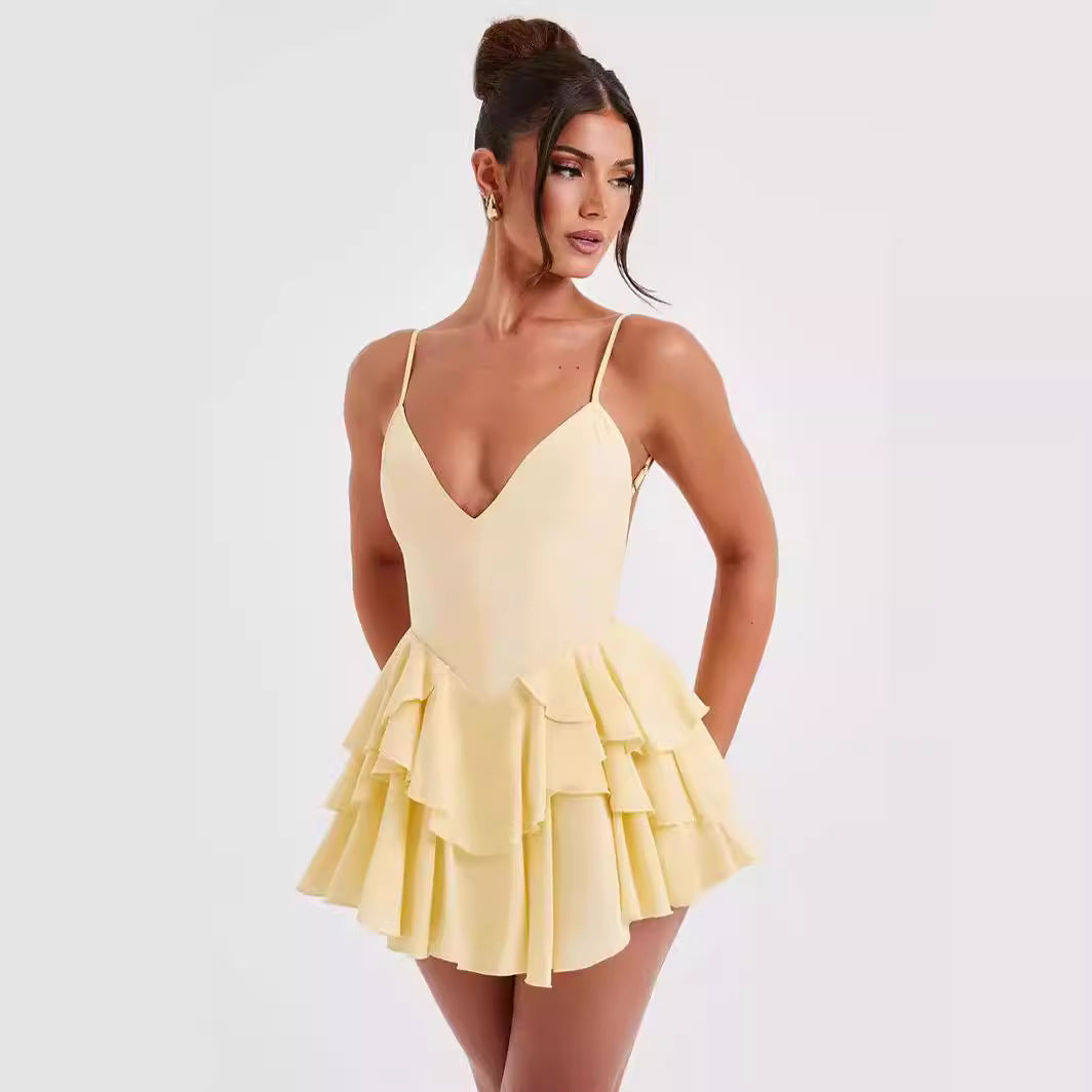 Elegant Ruffled Backless Dress