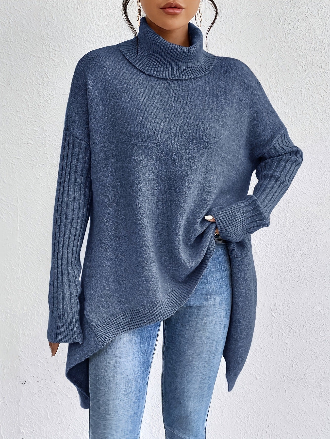 High-Neck Chunky Knit Sweater