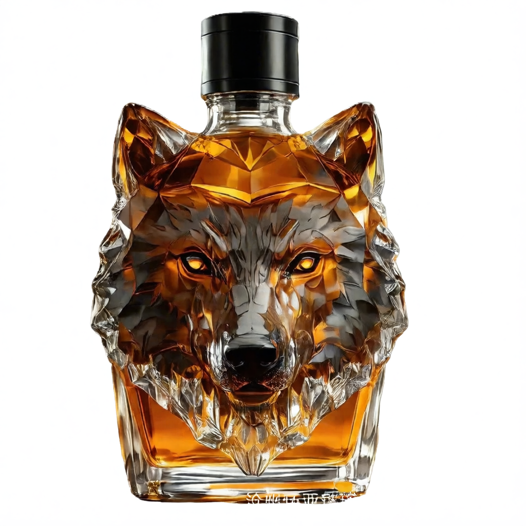 Wolf Head Glass Bottle
