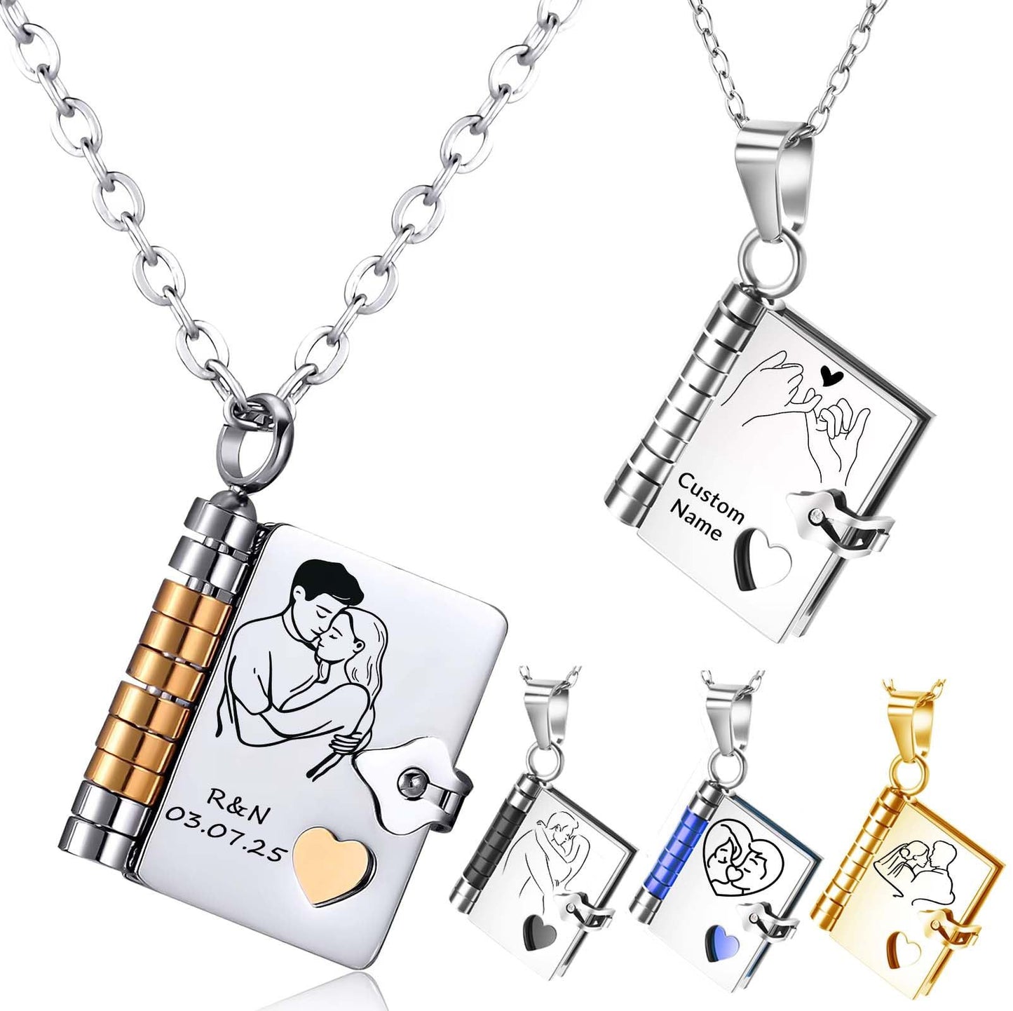 Book Pendant Stainless Steel Necklace