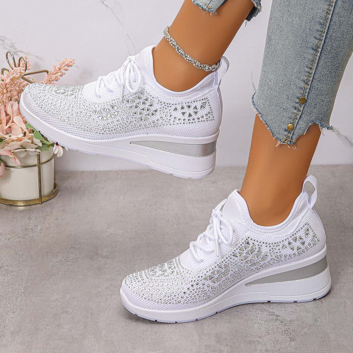 Rhinestone Lace-Up Women's Casual Shoes