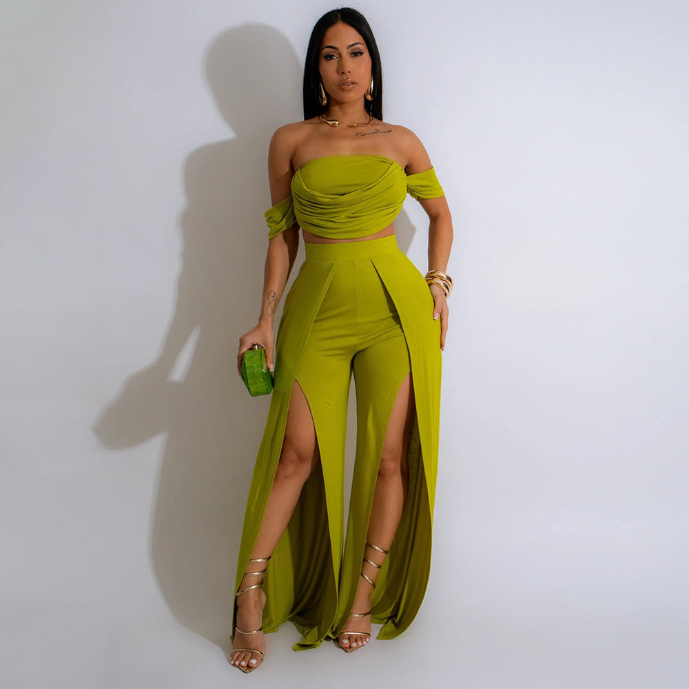 Sleeveless Tube Top and Wide Leg Lounge Pants Set