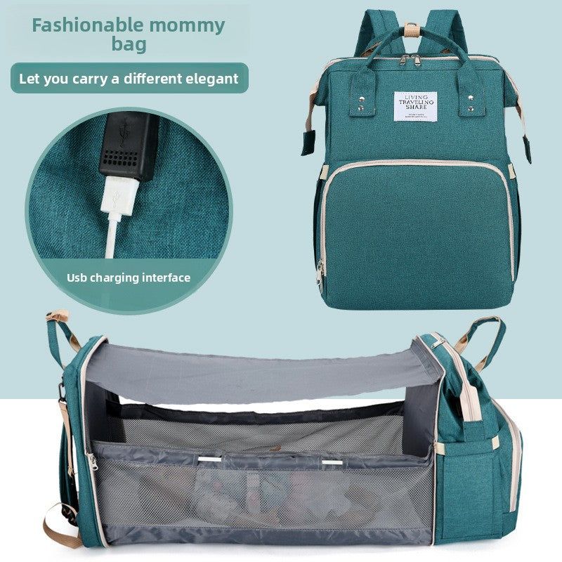 Foldable Mommy Bag with USB Port, Large Capacity Baby Diaper Backpack