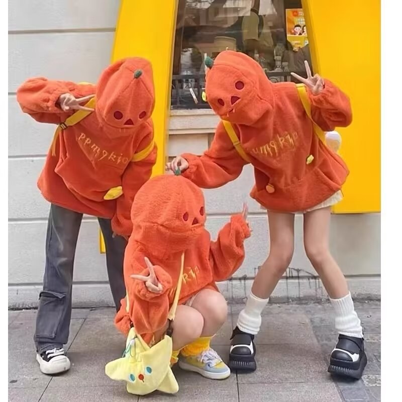 Retro Pumpkin Print Hooded Sweatshirt