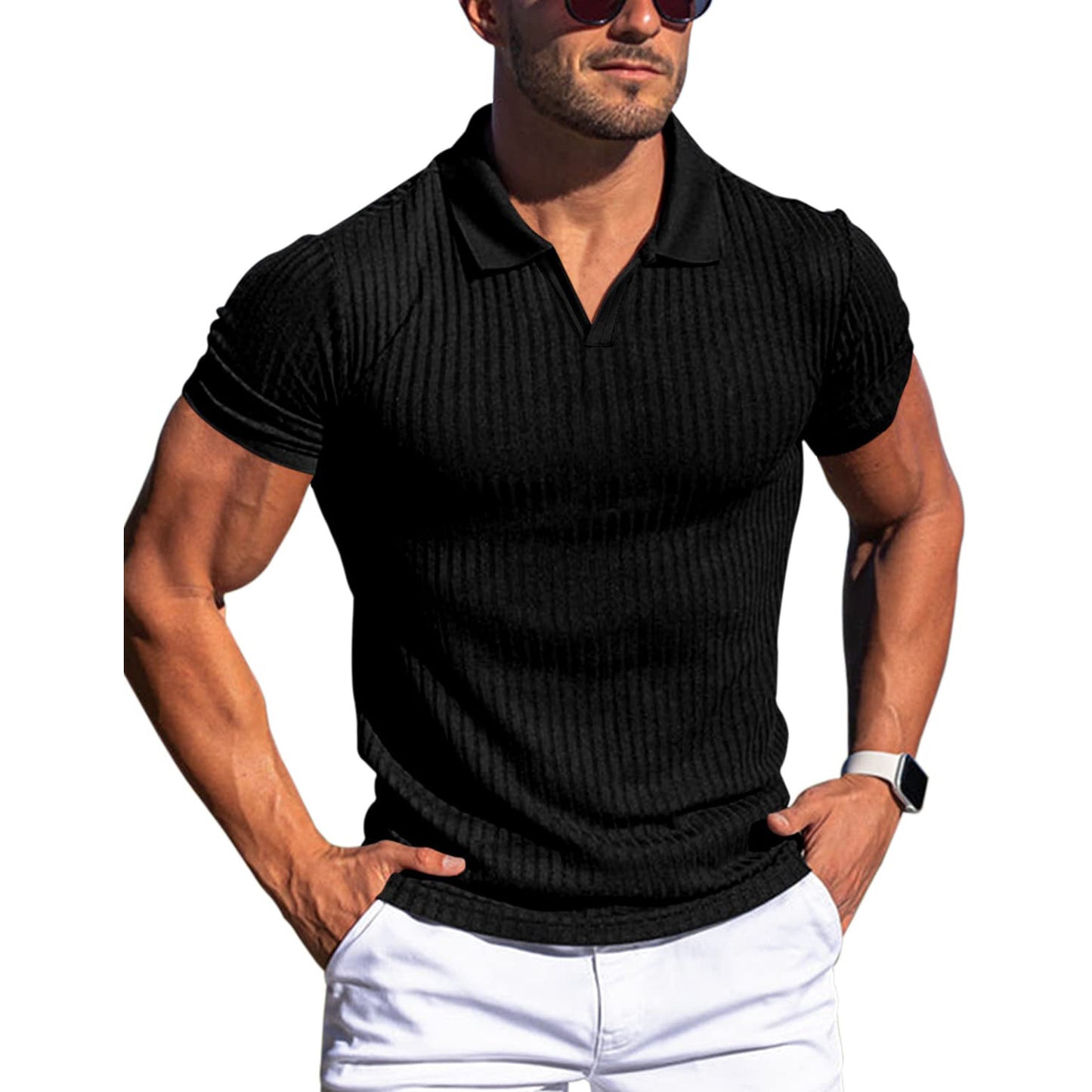 Men's T-shirt with lapel and V-neck