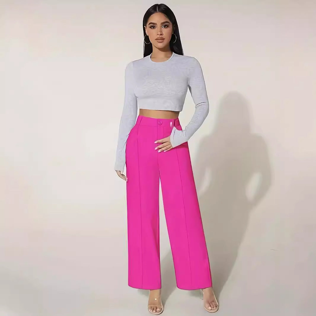 High Waist Straight-Leg Casual Pants
