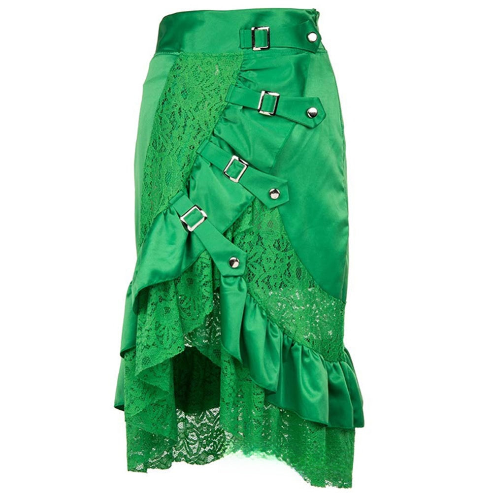 Black Gothic Lace High Waist Asymmetrical Skirt