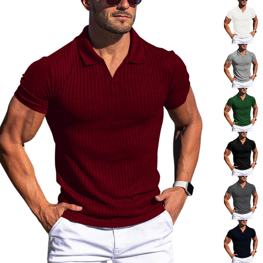 Men's T-shirt with lapel and V-neck