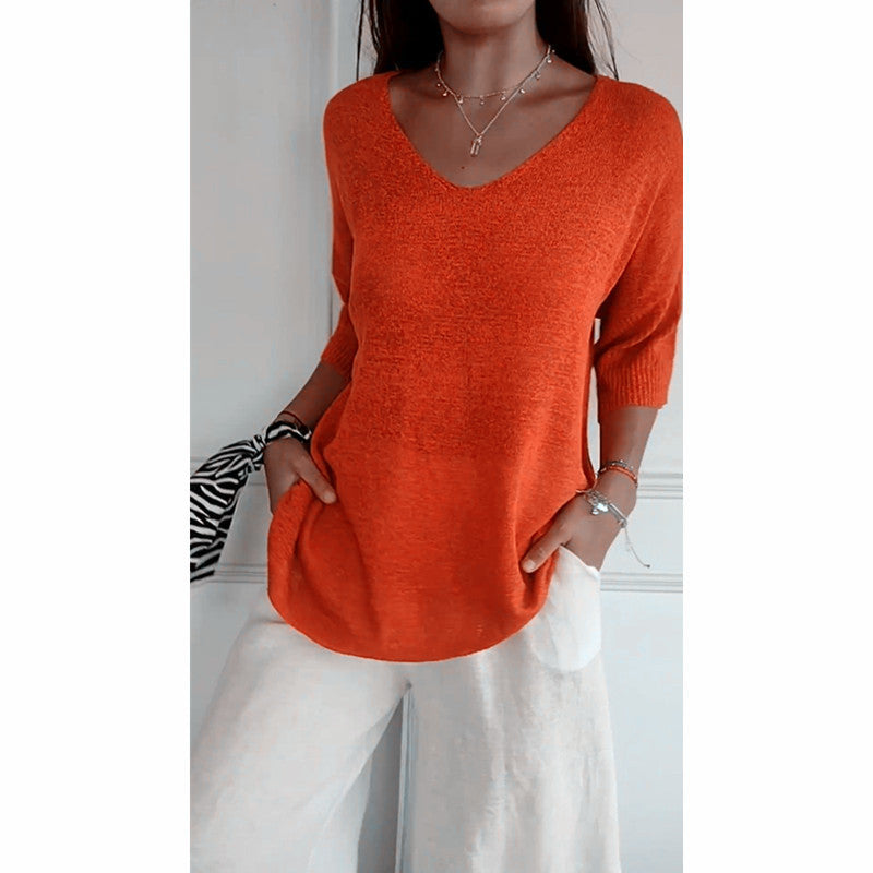 Casual V-Neck Knitted Sweater