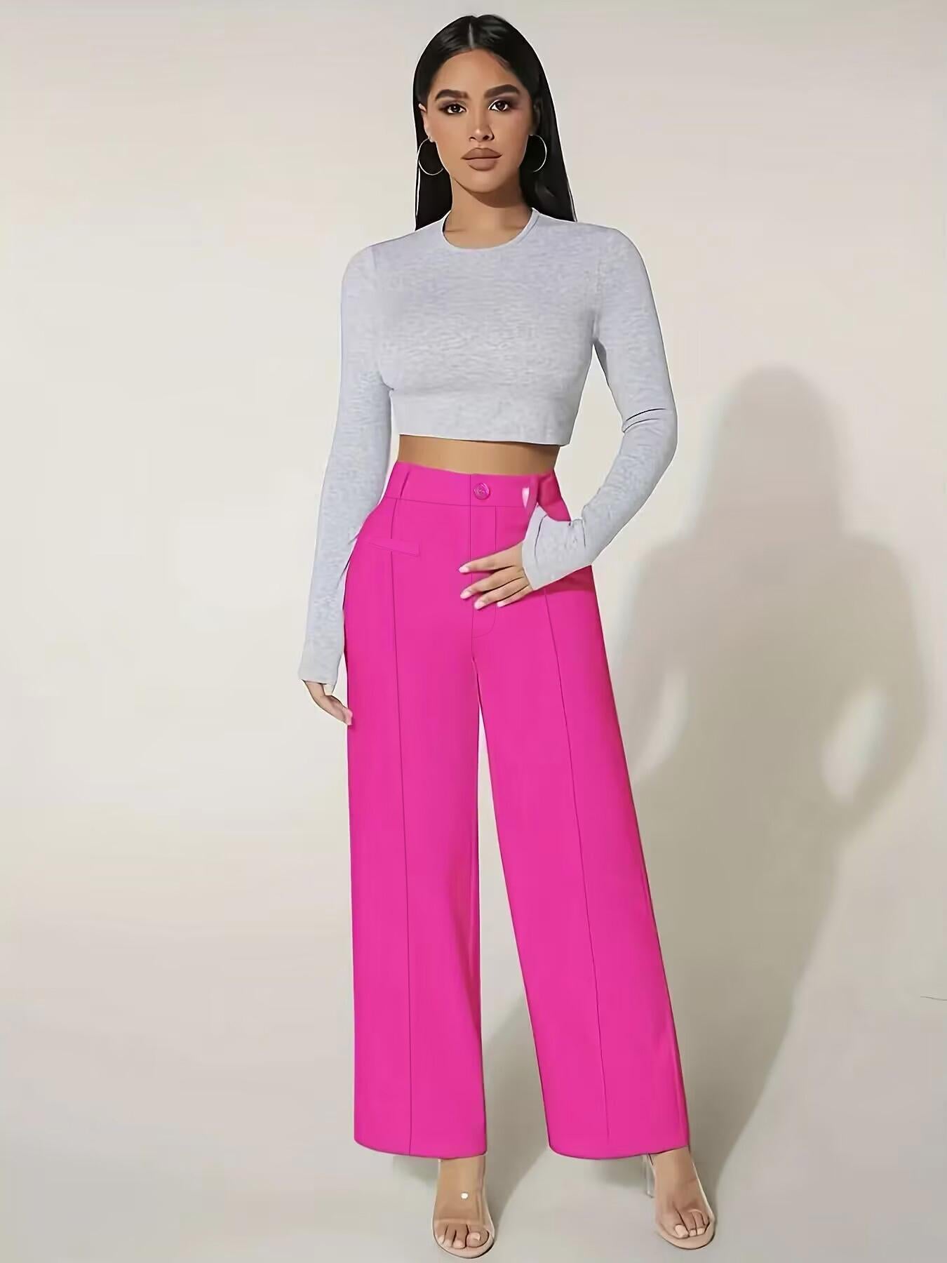 High Waist Straight-Leg Casual Pants