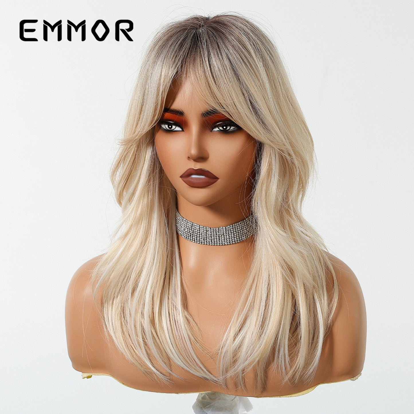 Long wig with a golden gradient figure-eight bangs