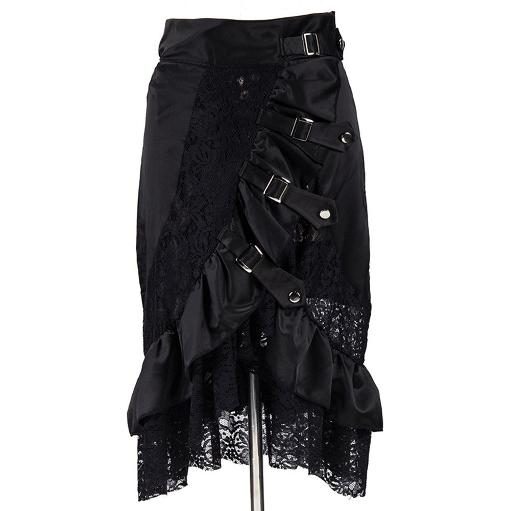 Black Gothic Lace High Waist Asymmetrical Skirt