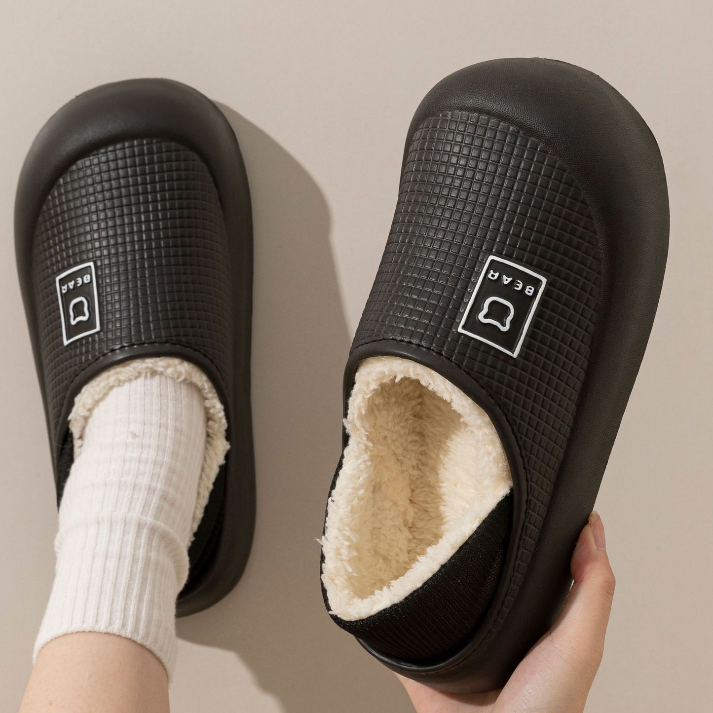 Fleece-lined Waterproof Cotton Slippers