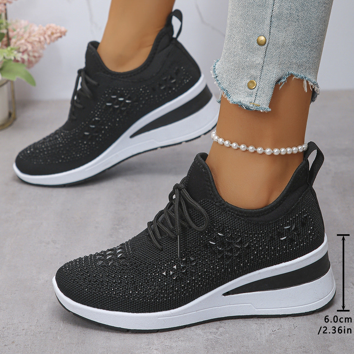 Rhinestone Lace-Up Women's Casual Shoes