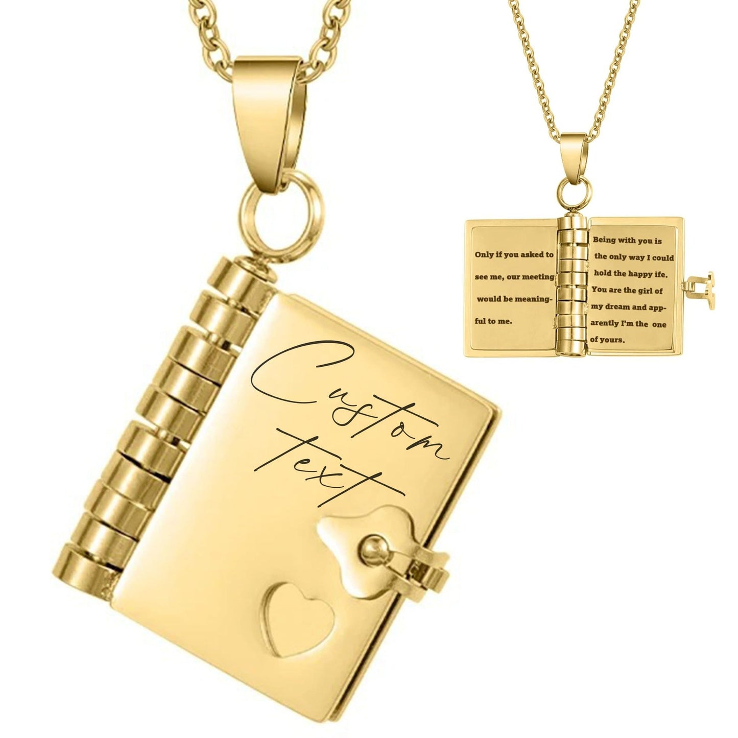 Book Pendant Stainless Steel Necklace