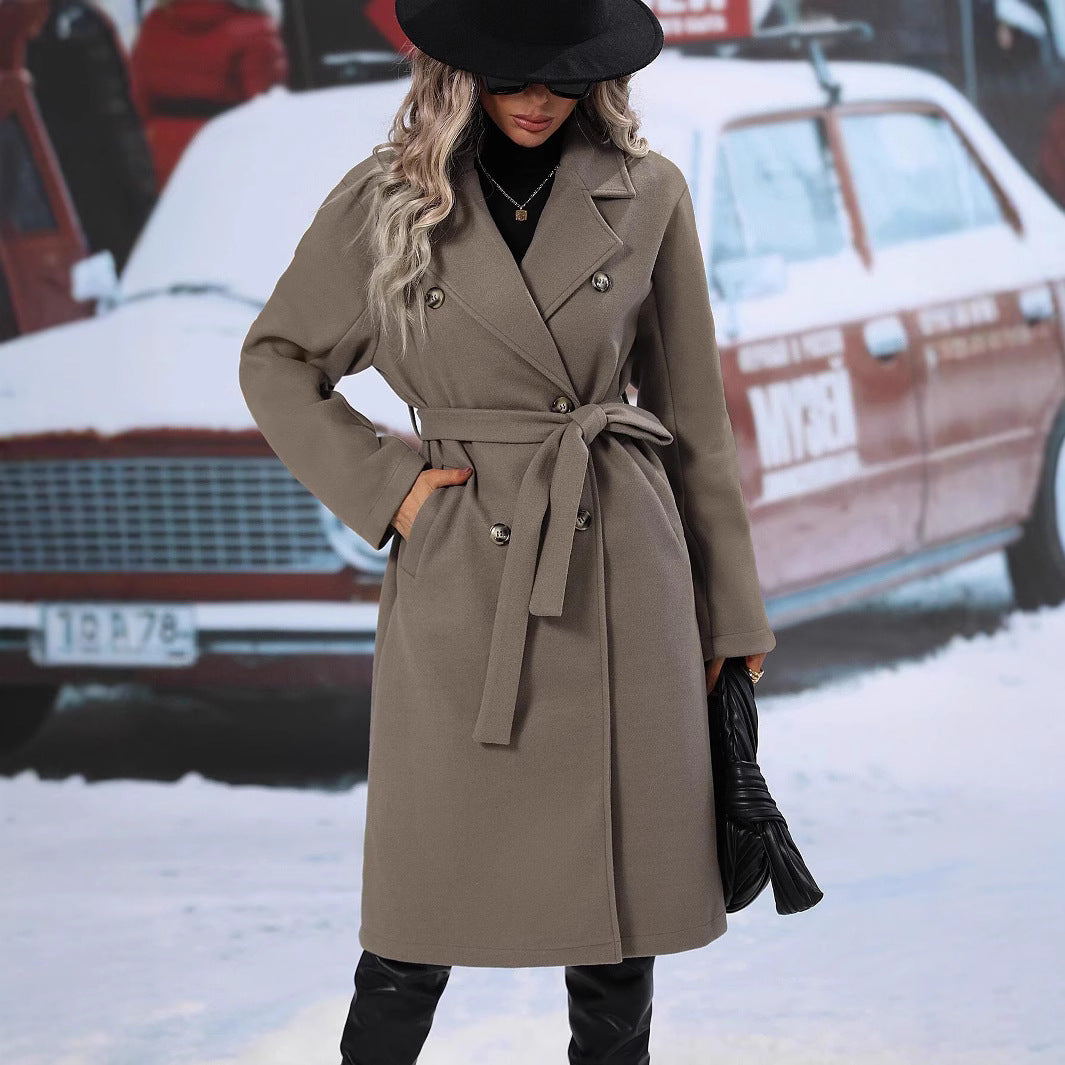 Women's Double-Breasted Belted Wool Coat