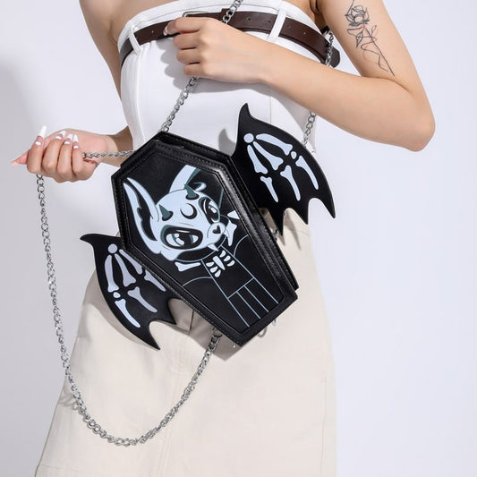 Gothic Coffin Shape PU Handbag with Chain Strap