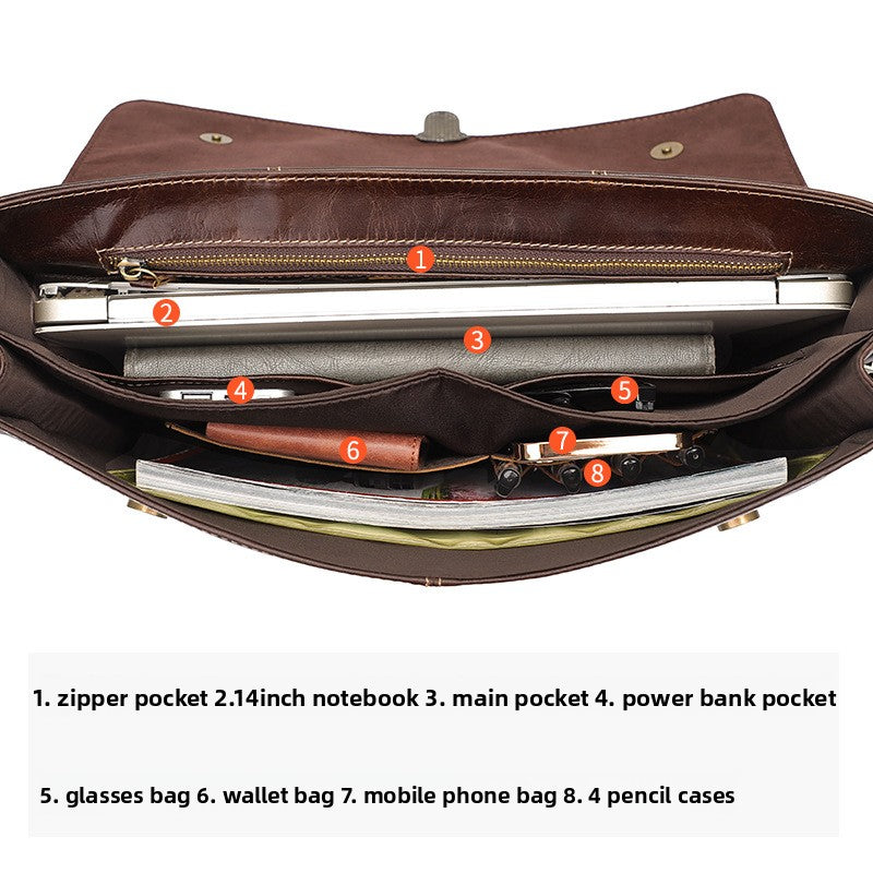 Leather Briefcase - Adjustable Shoulder Strap