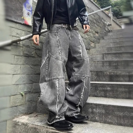 American Retro Washed Distressed Jeans - Loose Straight Pants