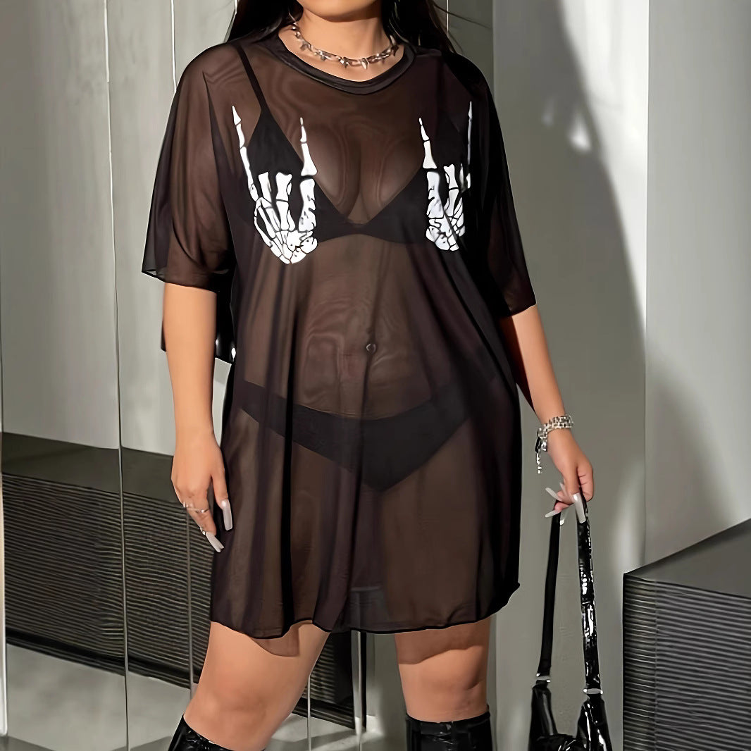 Women's Sheer Beach Cover-Up - Skull Handprint