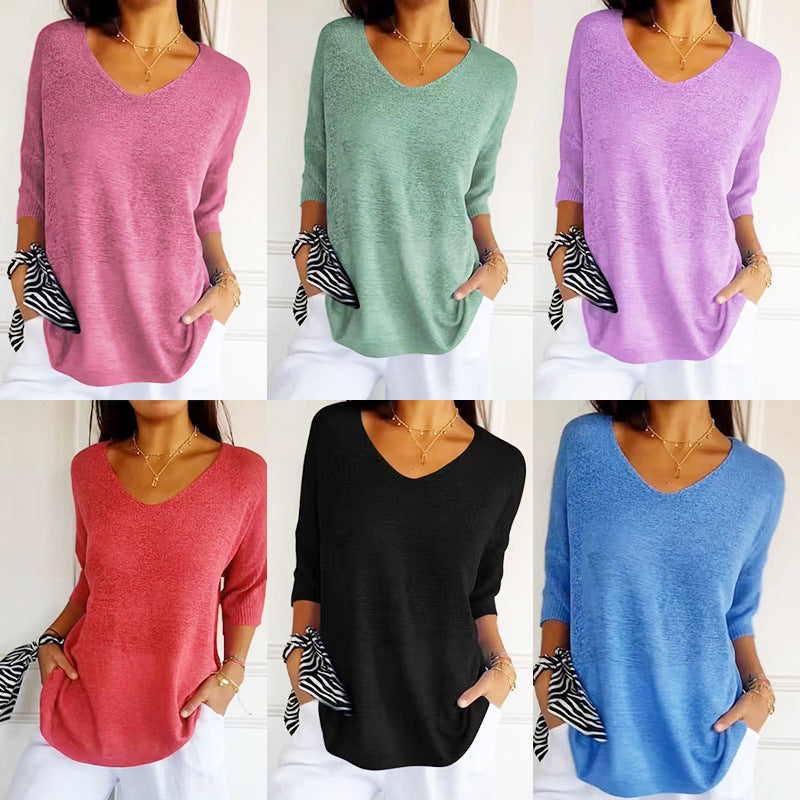 Casual V-Neck Knitted Sweater