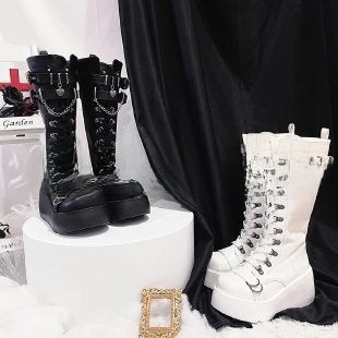 Thick-Soled Buckle Wedge Boots