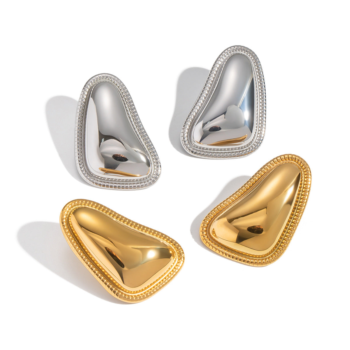 Gold Plated Earrings - Geometric Triangle Lace Edge