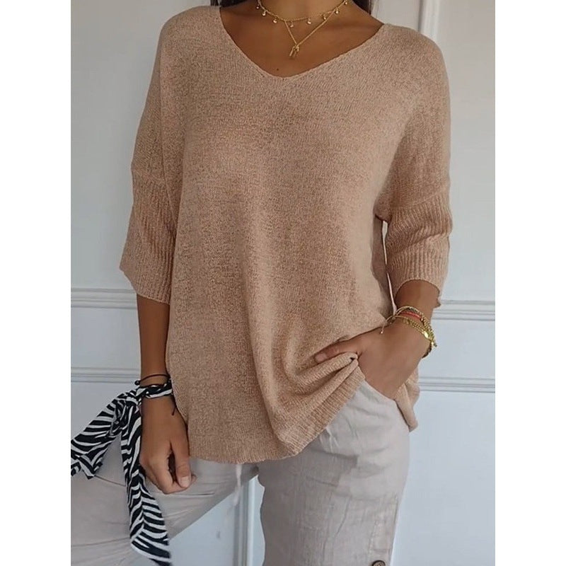 Casual V-Neck Knitted Sweater