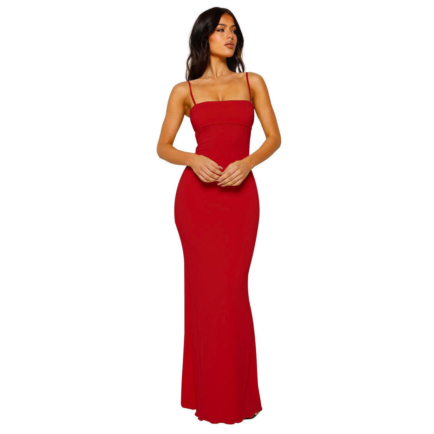 Sexy, Solid Color Dress - Form-Fitting Backless Halter