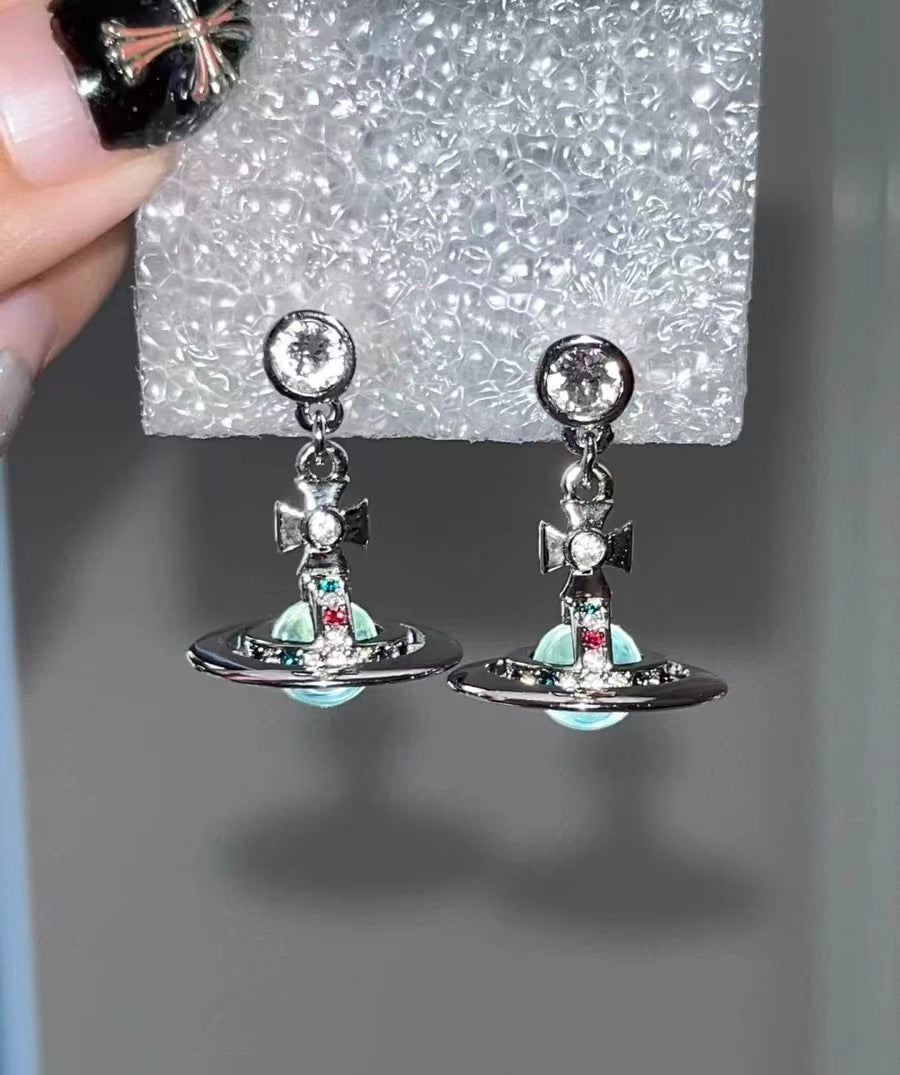 Retro Saturn Earrings - 925 Silver