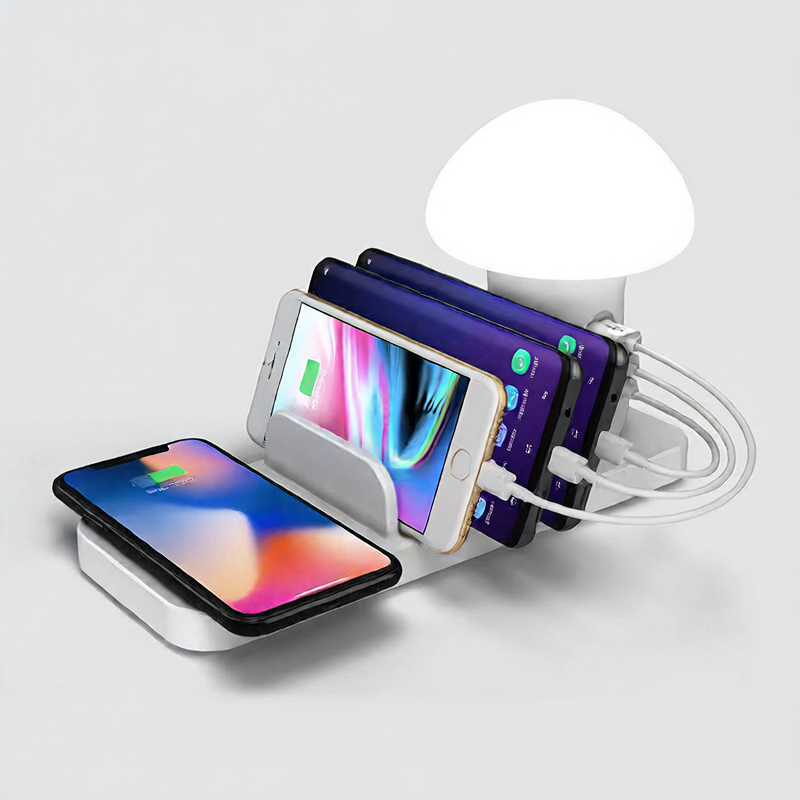 Mushroom Lamp Multi-Port USB Wireless Charger Stand