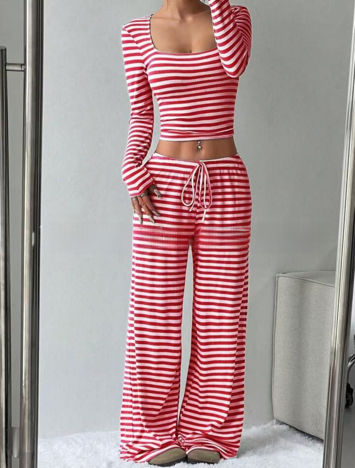 Women's Striped Knitted Slimming Suit